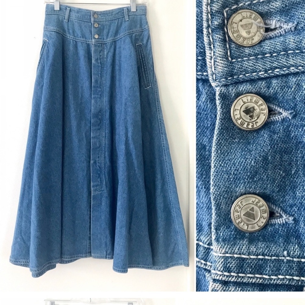 Vintage 1980’s Lizwear denim full midi button up jean skirt